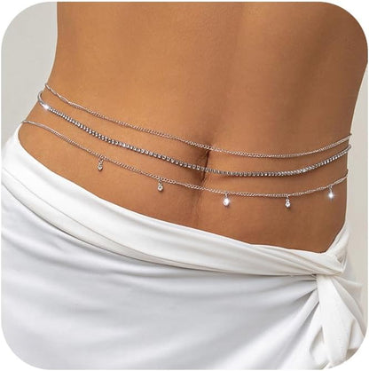 MODRSA Body Chain Belly Chain Silver Gold Waist Chain Body Chain Jewelry for Women Body Jewelry for Women Waist Chains Belly Chains for Women Chain Bra Lingerie