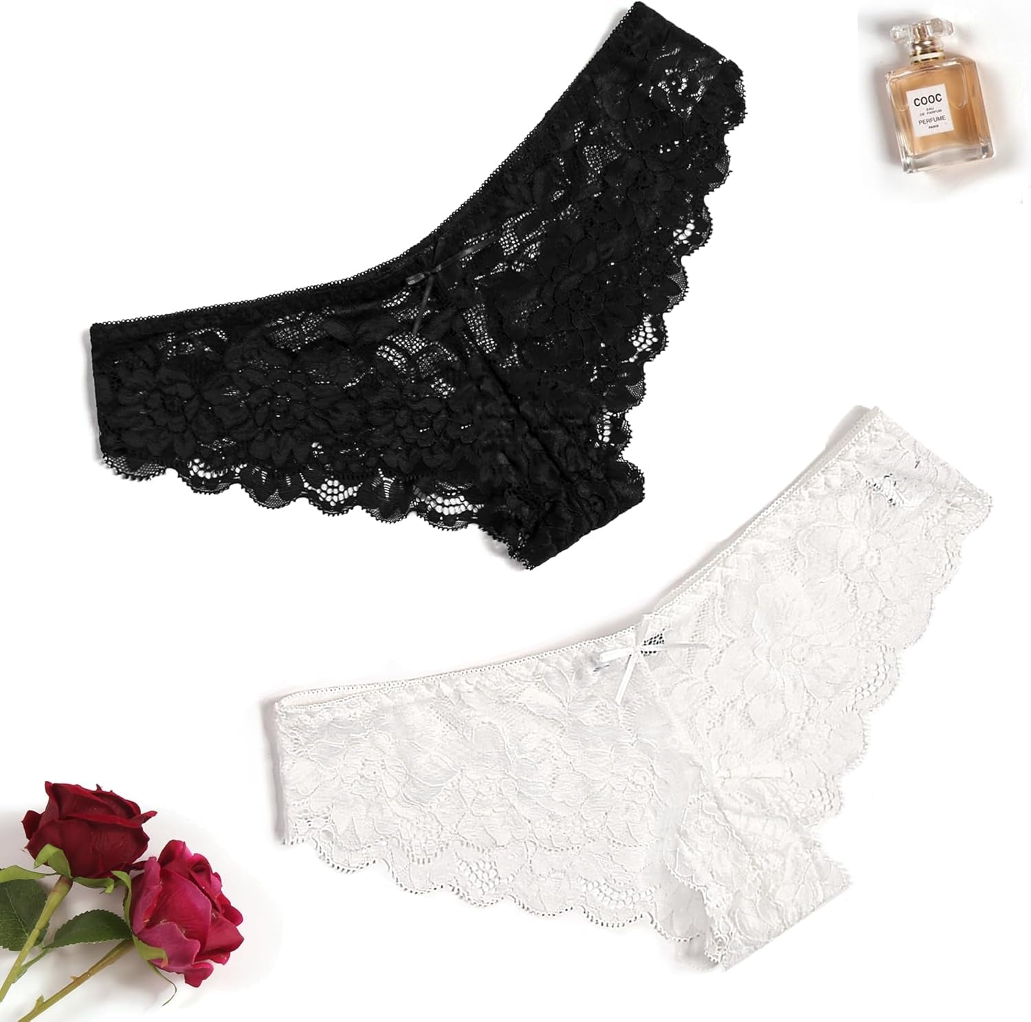 Avidlove Women Floral Lace Panties Sexy Hipster Underwear Cheeky Bikini Panties V-Shape Waistband Tangas