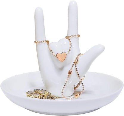 Ceramic I Love You hand ring holder dish with sign language gesture