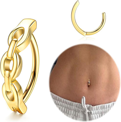 FIBO STEEL 14K Gold Plated Belly Button Rings for Women 316L Surgical Steel Clicker Belly Rings CZ Snake Flower Curved Reverse Navel Rings Belly Piercing Jewelry Barbell 14G