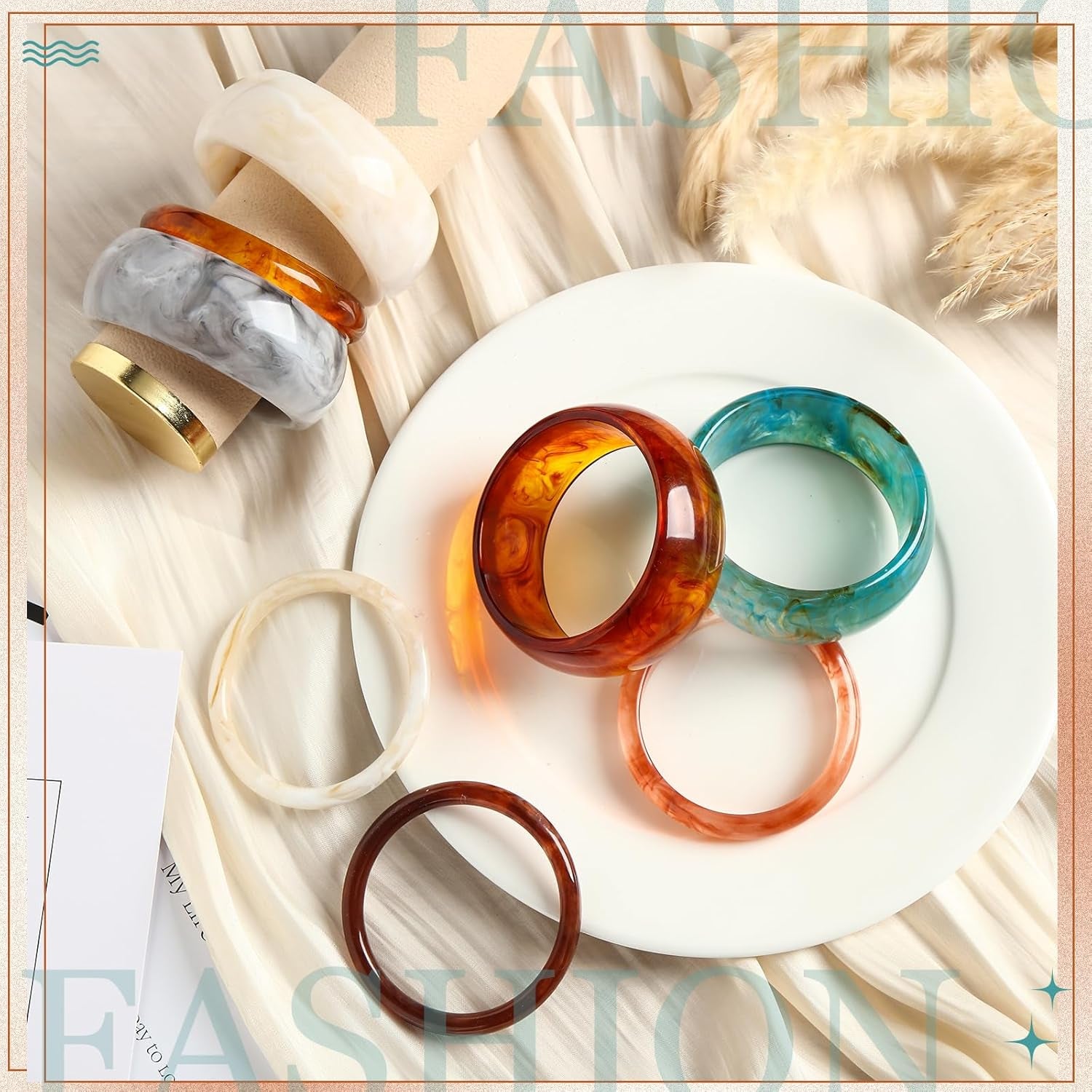 8 Pcs Acrylic Resin Chunky Bangle Bracelets for Women Colorful Punk Geometric Wristband, Christmas Jewelry Gifts