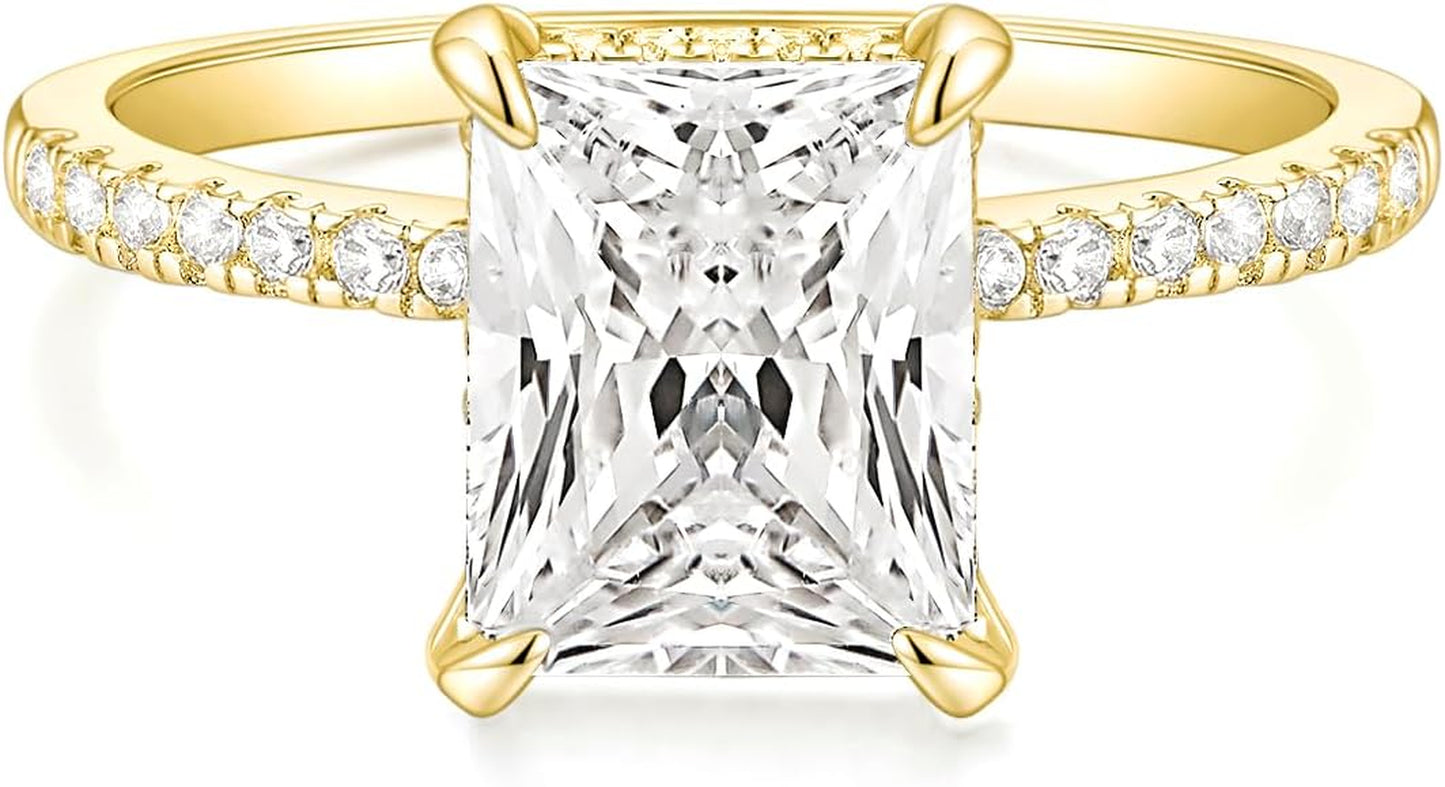 TIGRADE 4CT radiant cut cubic zirconia engagement ring women