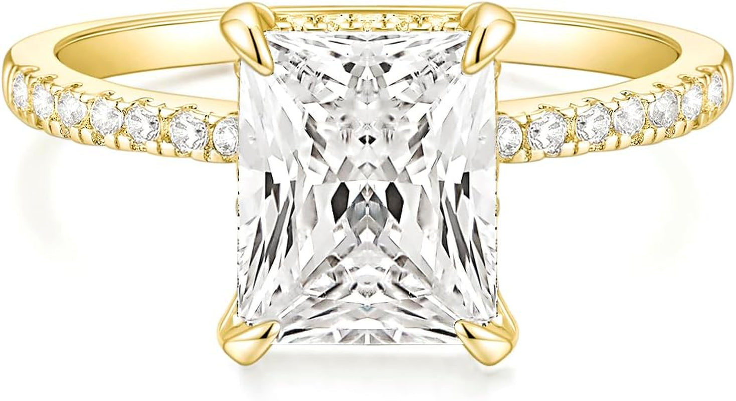 TIGRADE 4CT radiant cut cubic zirconia engagement ring women