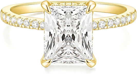 TIGRADE 4CT radiant cut cubic zirconia engagement ring women