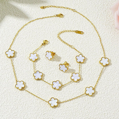 Lucky Five Leaf Clover Sets，18K Gold Plated Bracelet Necklace Earrings，Five Leaf Clover Necklace Pendant Earring Bracelet Set ，Jewelry Gifts for Women