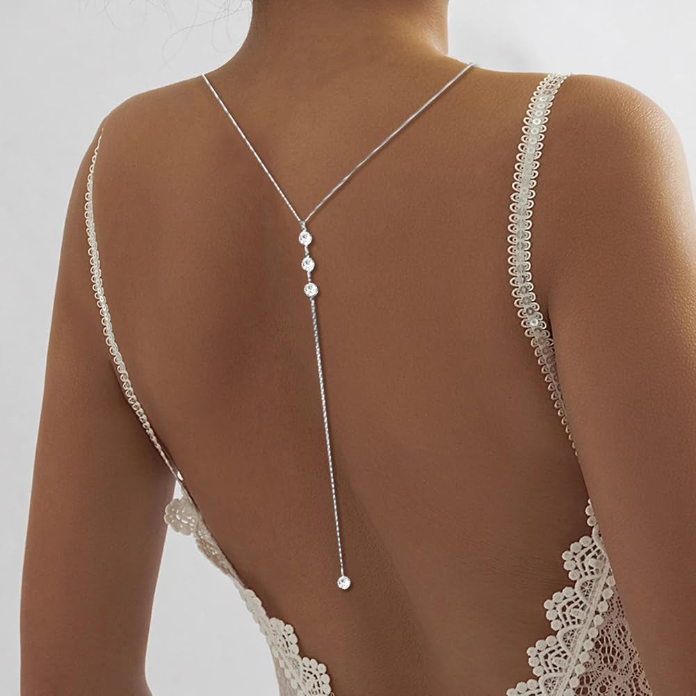 Rhinestone Back Chain Necklace Bridal Wedding Backdrop Body Jewelry for Women Summer Body Chain Necklace Shoulder Back Chain
