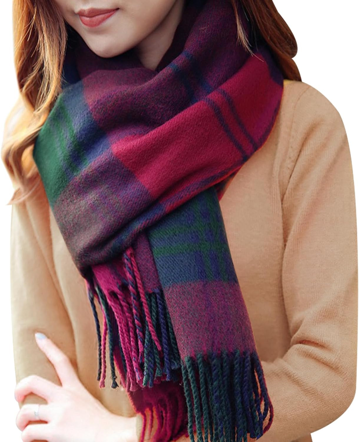 Ysense Winter Scarf for Women, Fashion Long Plaid Scarves Warm Big Tartan Blanket Wrap Shawl Ladies Gifts