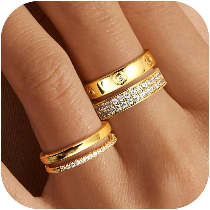 18K gold plated dainty stackable rings for women hand display