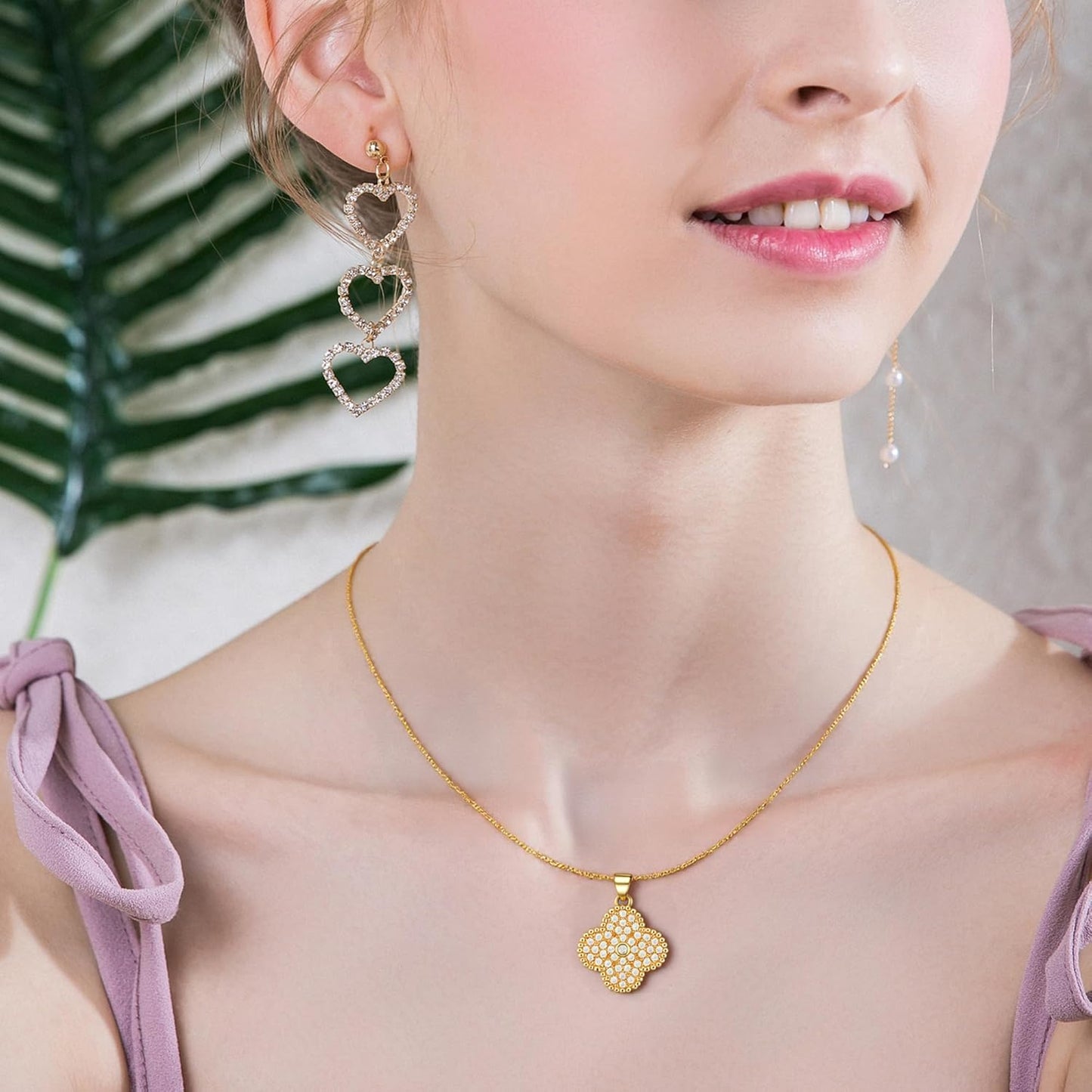 Diamond Four Leaf Clover Necklace for Women, 18K Gold Plated Adjustable Chain with Sparkling CZ Pendant, Elegant and Lucky Fashion Jewelry, Gifts for Women