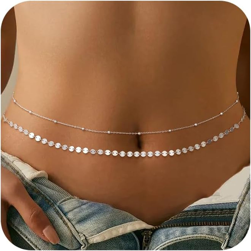 CHESKY Waist Chain for Women, Dainty 14K Gold Plated Waist Beads Gold Chain Belt for Womens Simple Body Chain Jewelry for Womens Belly Chain Y2K Belt Accessories Gold Jewelry for Women Gifts