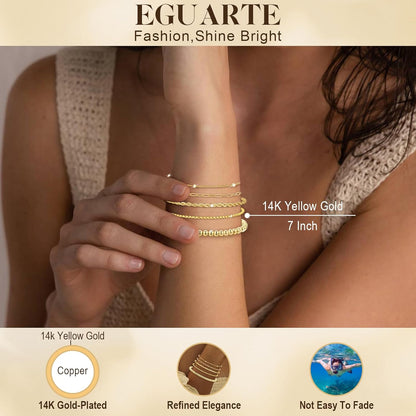 5Pcs Gold Bracelets for Women Trendy,Dainty 14K Real Gold Plated Jewelry Sets for Women,Waterproof,Thin Small Cute Chain Bracelets,Fashion Accessories Jewelry Gifts for Women Adjustable 7"+2"