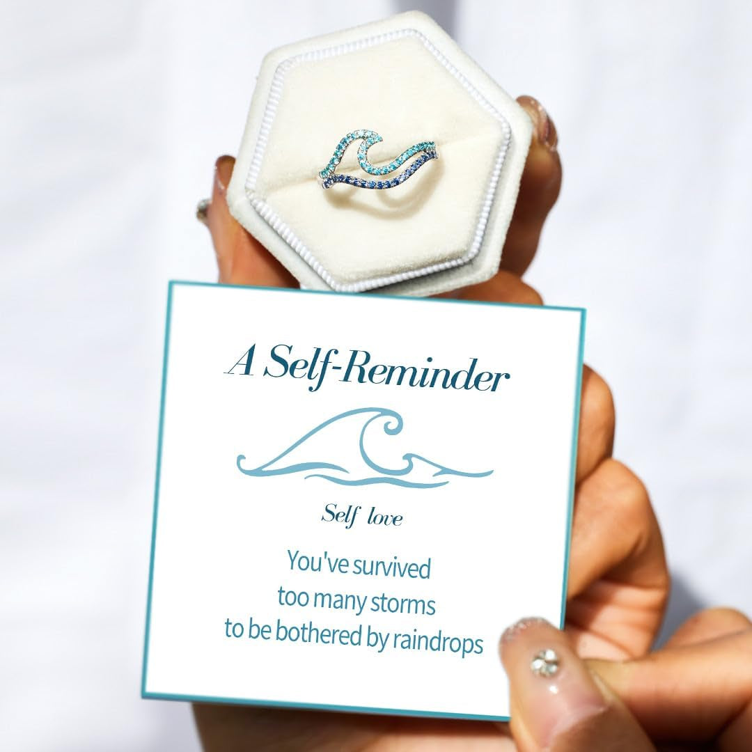 High and low wave inspirational ring for women's self love