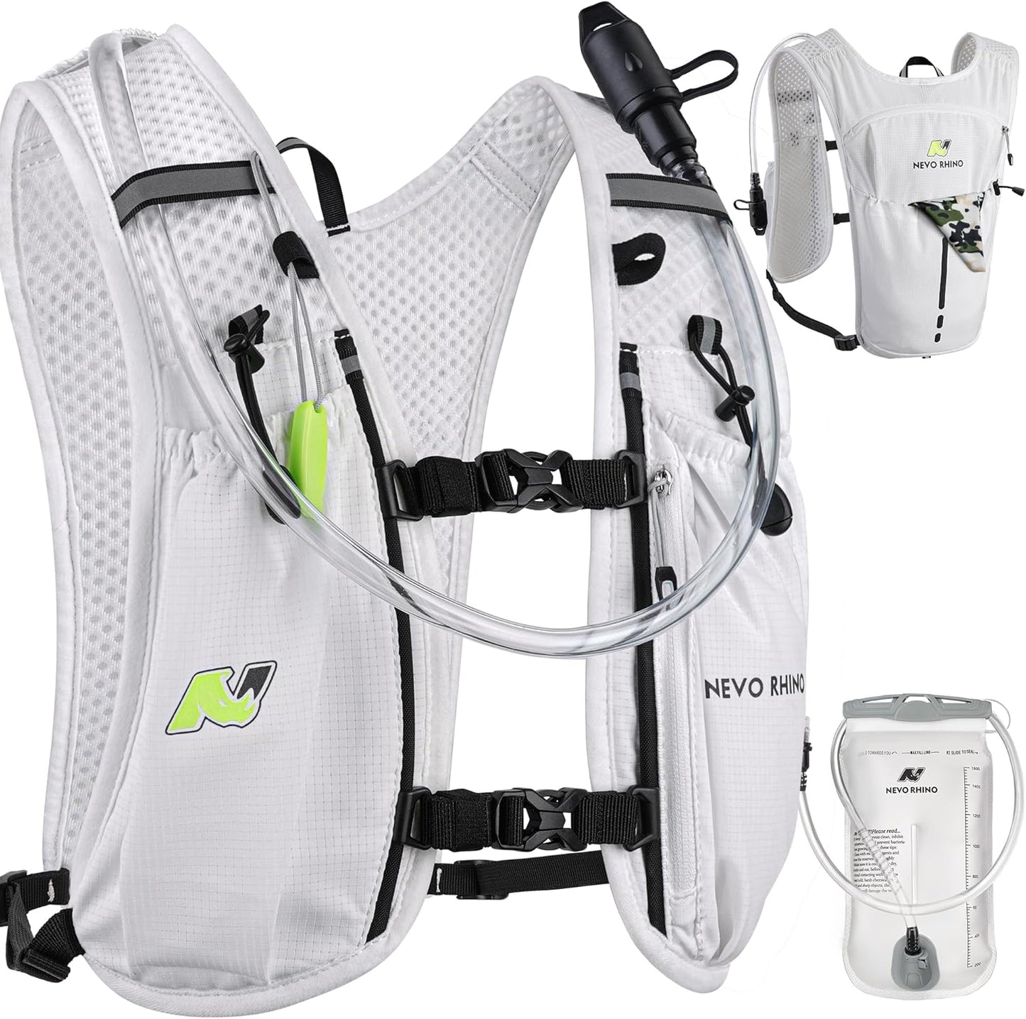 Woman wearing black N Nevo Rhino lightweight hydration running vest