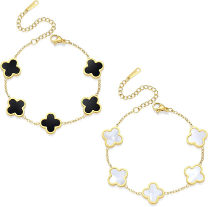 Clover Bracelets for Women 18K Gold Plated 4 Leaf Clover Bracelet Black White Red Green Cute Lucky Bracelets Jewelry Gifts Trendy for Women