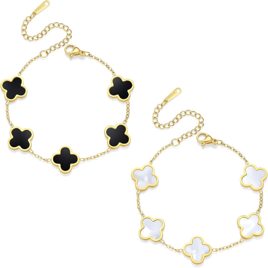 Clover Bracelets for Women 18K Gold Plated 4 Leaf Clover Bracelet Black White Red Green Cute Lucky Bracelets Jewelry Gifts Trendy for Women