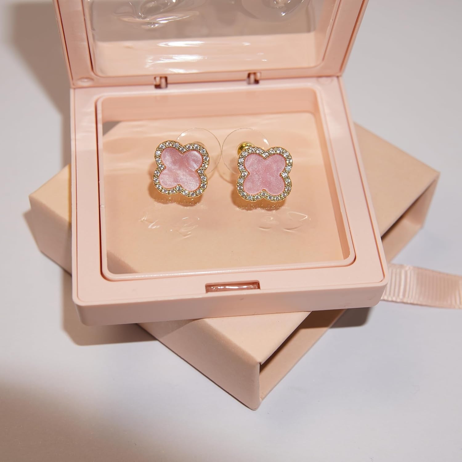 Four Leaf Clover Earrings Silver Needle Clover Earrings Full of Diamond Zircon Anti-Allergy Jewelry Earrings Large for Women or Girls……