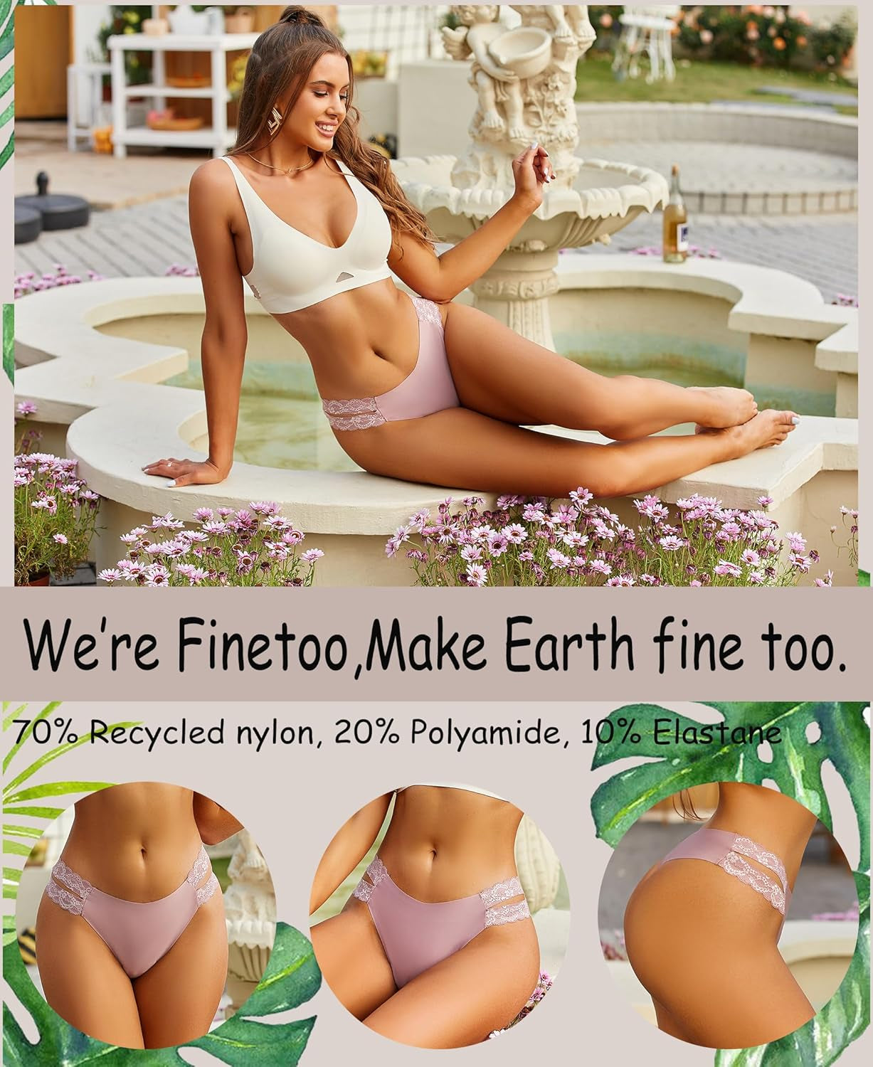 Model wearing FINETOO no-show T-back thong underwear