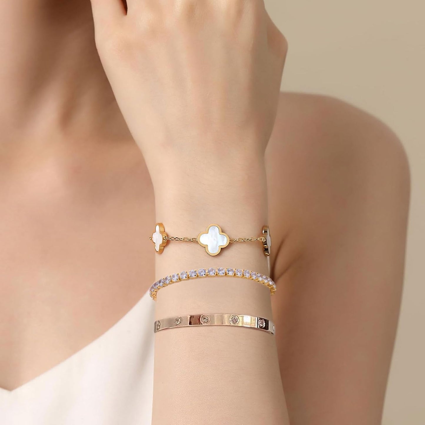 18K Gold Plated Tennis Bracelet Love Bangle Set for Women Stack Bracelets Stainless Steel Bangle Set for Love Trendy Jewelry Gifts for Women