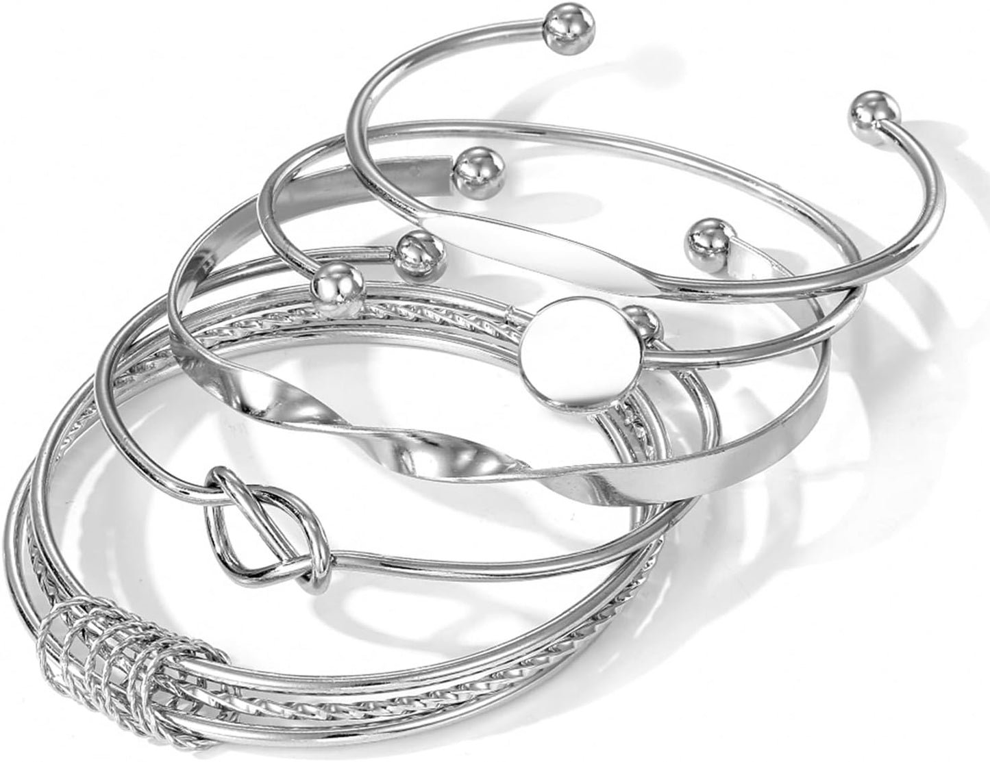 Trendy minimalist silver bangle jewelry gift set