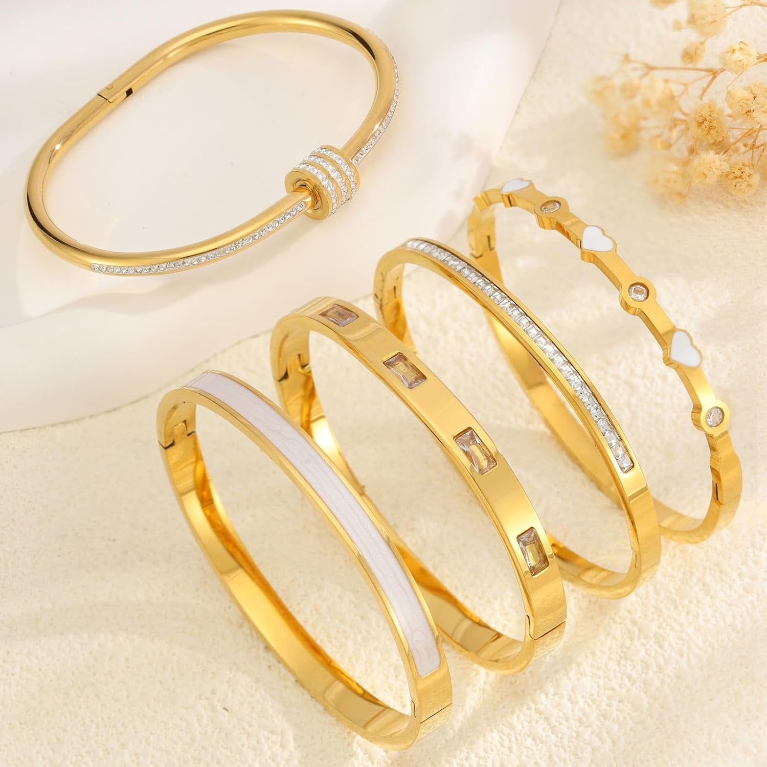 18K gold plated heart cuff bracelets for women