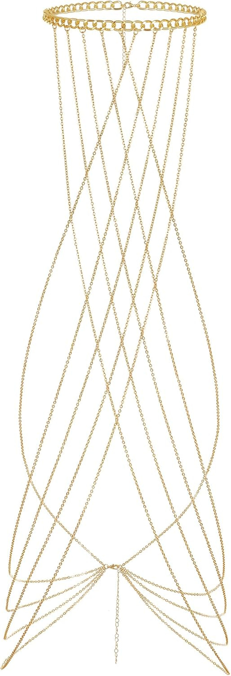 Harness Body Chain Sexy Layered Tassel Belly Waist Chain Necklace Boho Hot Bikini Nightclub Party Beach Body Jewelry for Women and Ladies Gold Tone