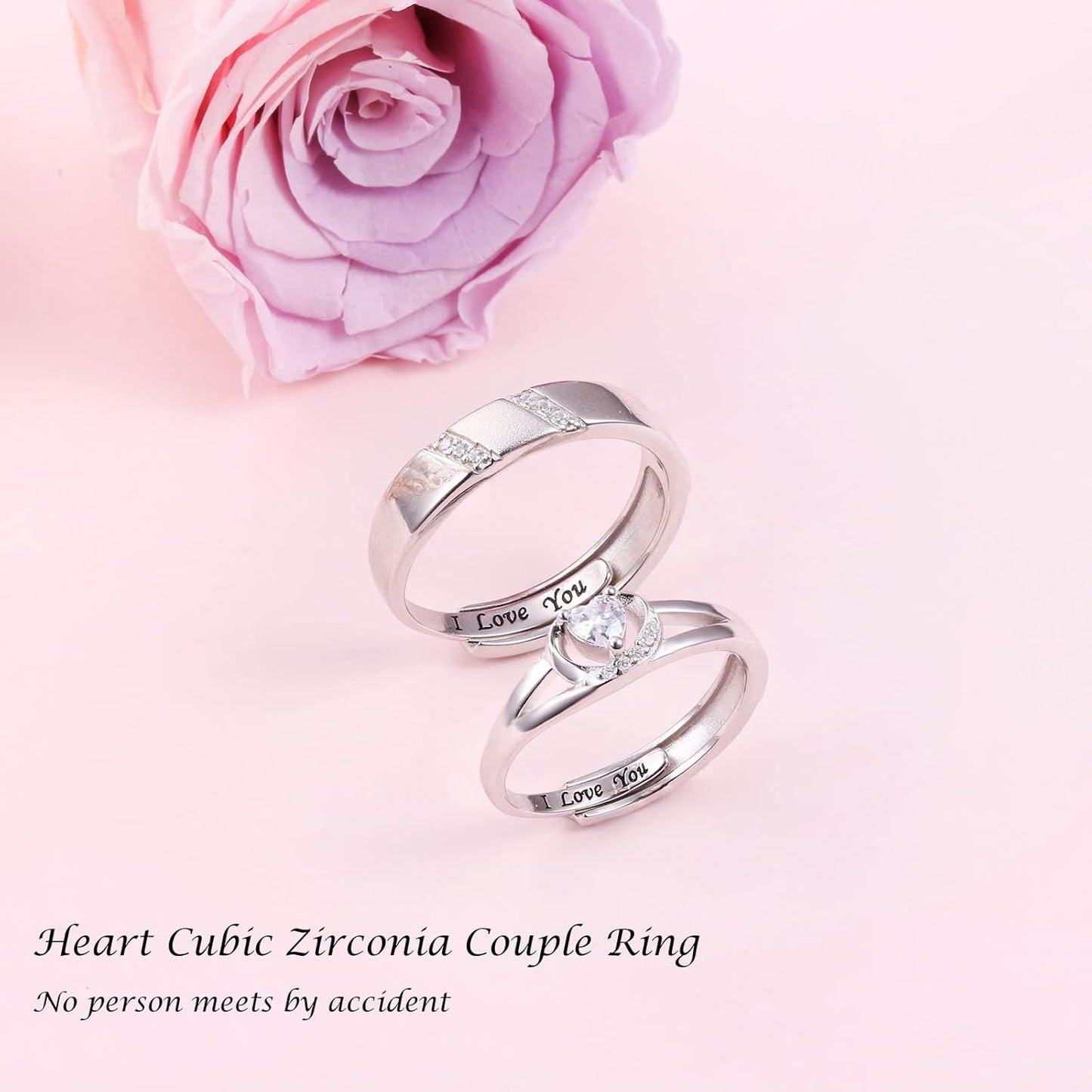 Yearace Couple Rings, 925 Sterling Silver Promise Ring for Couples Romantic Love Couples Jewelry Gifts, Adjustable Engagement Wedding Ring for Him and Her