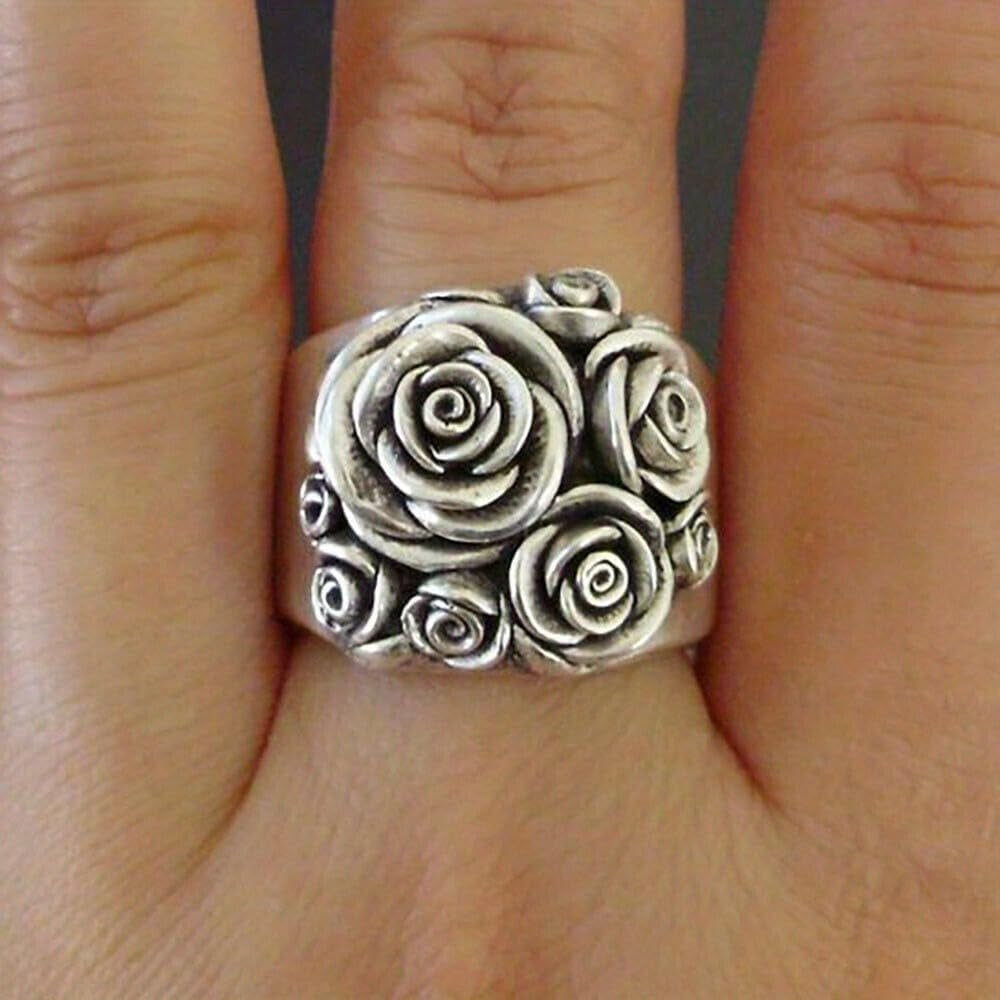 Elegant white gold plated rose flower ring perfect for gift giving