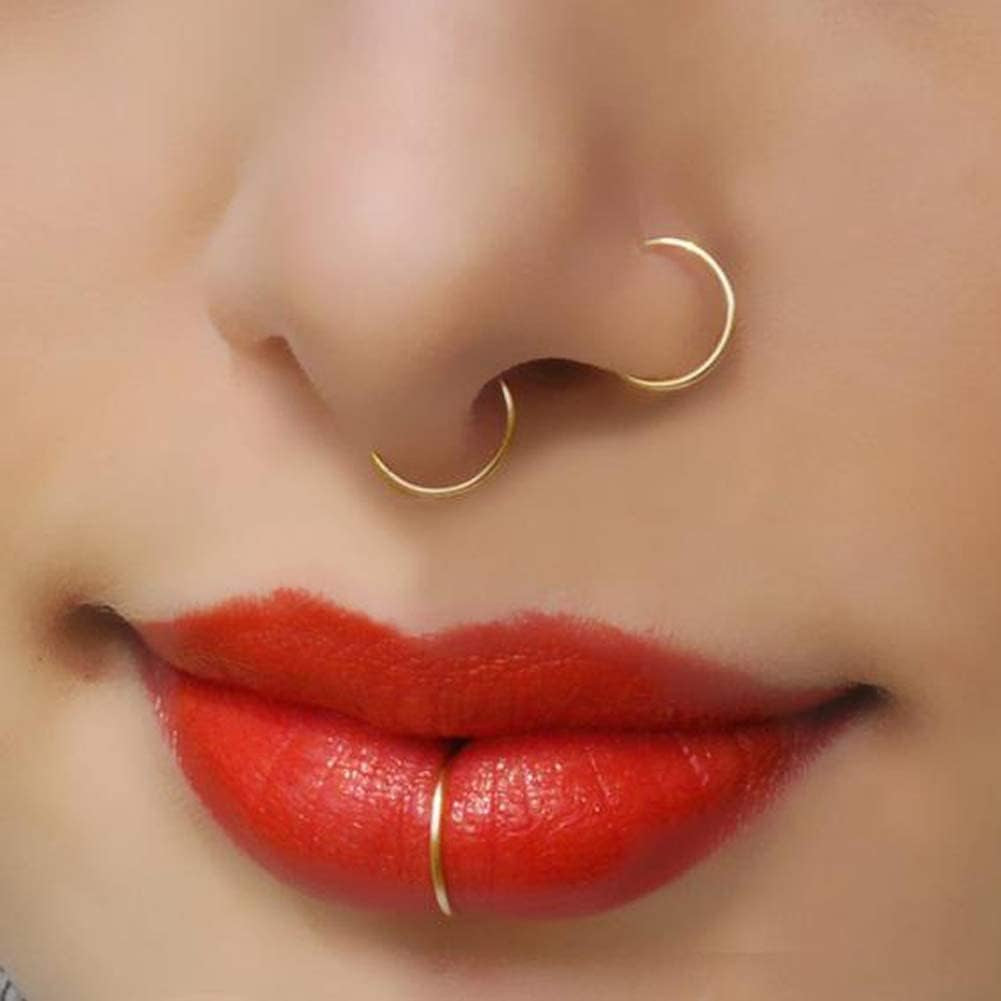 Fake Nose Rings,Faux Piercing Jewelry 20G 8Mm Fake Nose Ring Hoop for Faux Lip Septum Nose Ring Set