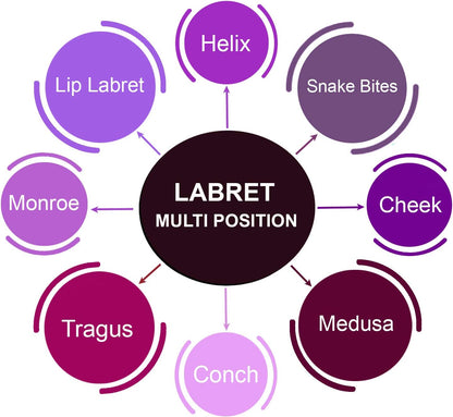 Bodyjewelrytrend 4Pcs 16G Labret Stud Lip Ring Cartilage Tragus Snakebite Monroe Triple Forward Helix Conch Medusa Lobe Black Spike Pick Size