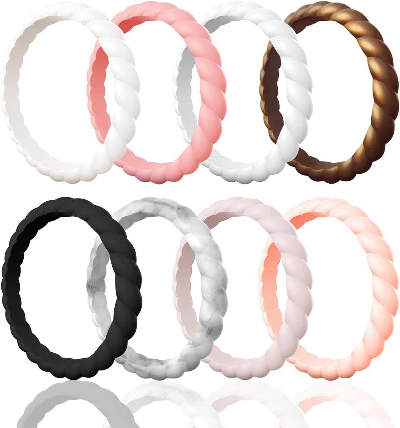 Egnaro Silicone Wedding Ring for Women,Thin and Stackble Braided Rubber Wedding Bands,No-Toxic,Skin Safe
