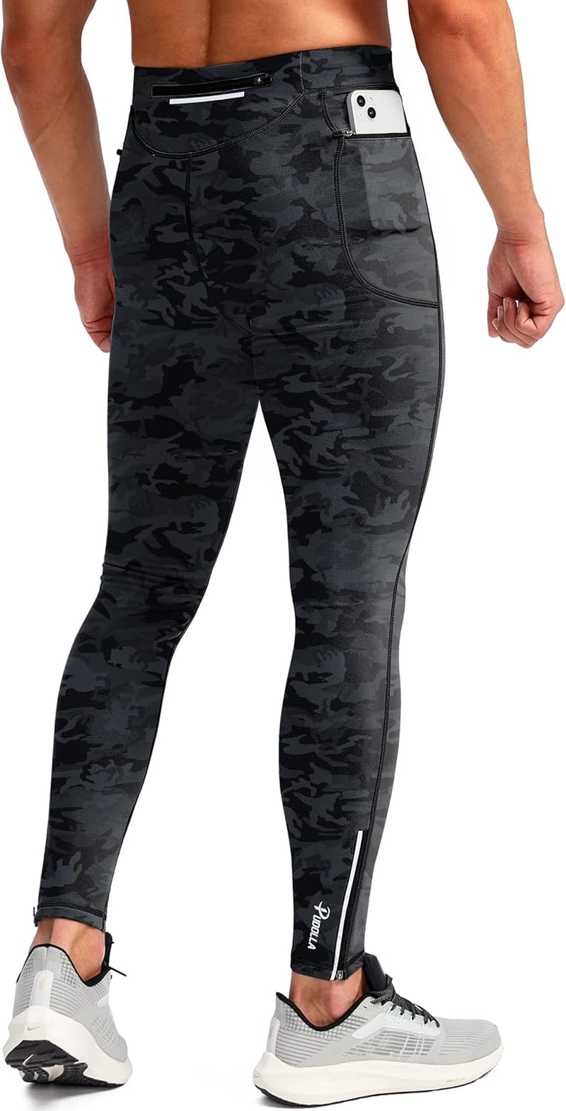 Pudolla Men'S Thermal Running Tights with 3 Zipper Pockets Workout Compression Leggings Cycling Pants for Men Hiking Jogging