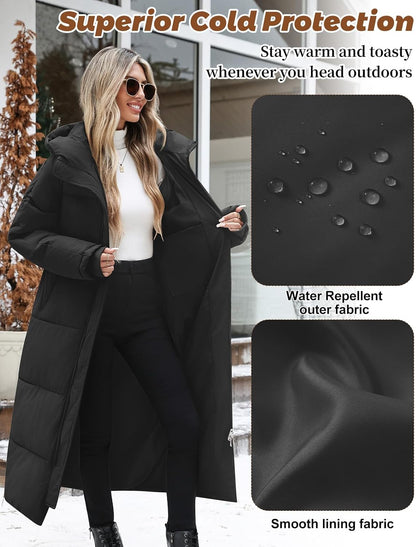 Side profile showing hem slit detail on quilted winter coat
