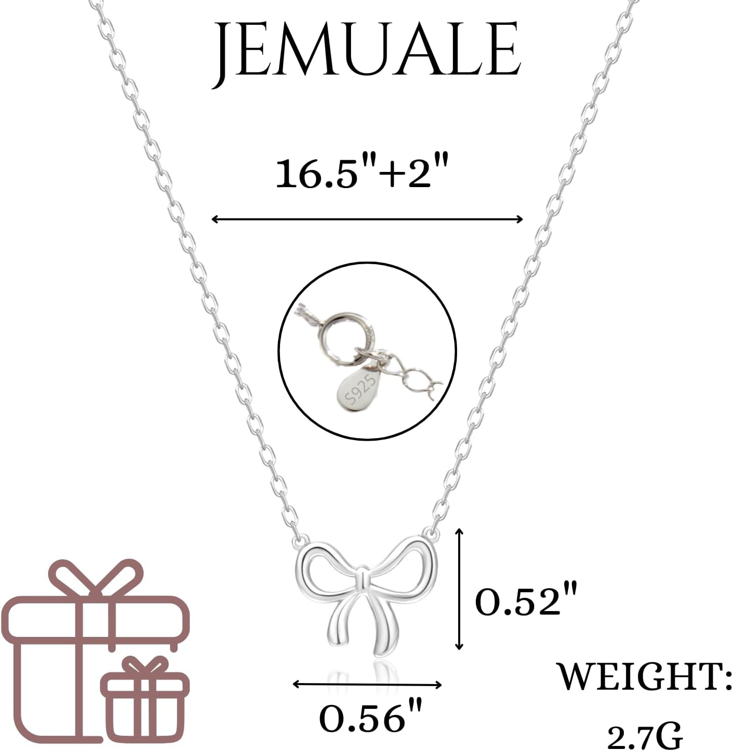 Sterling Silver Necklace for Women Bow Necklace Silver Dainty Love Cute Bowknot Ribbon Necklace Trendy Bow Charms Silver Jewelry Gift