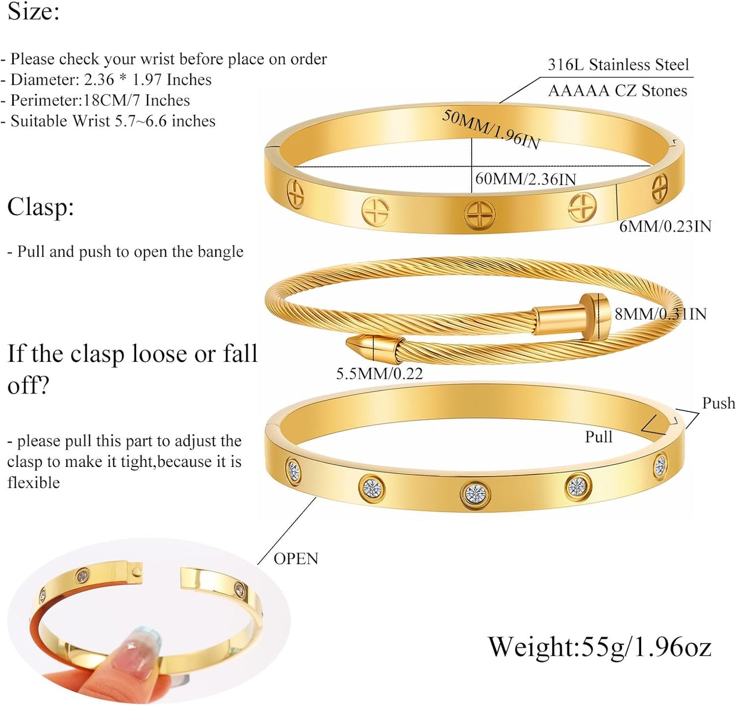 Gold Bracelets for Women - Stackable Bangles with Love & Friendship Theme - Stainless Steel Jewelry Gift for Her
