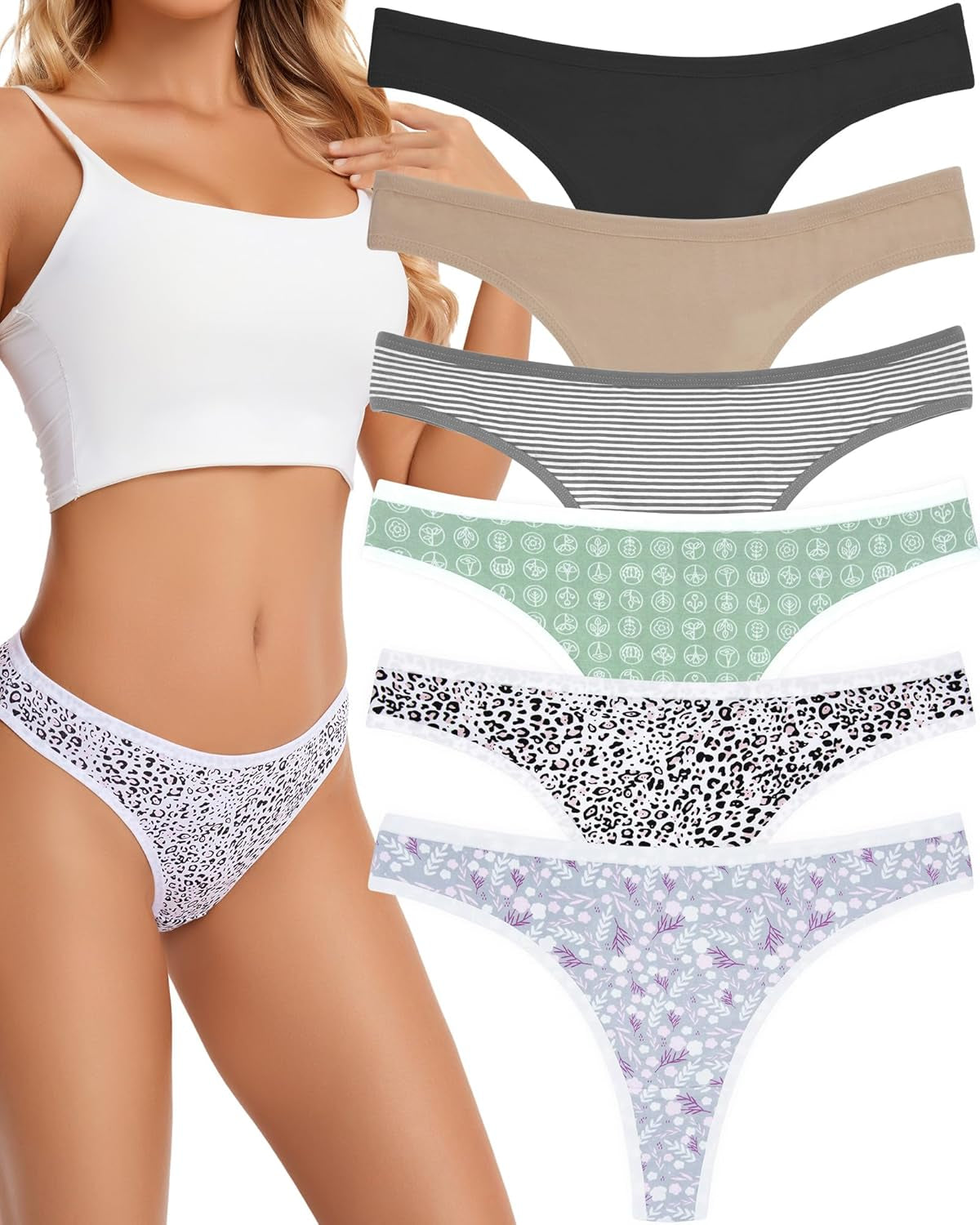 ANZERMIX Women'S Breathable Cotton Thong Panties Pack of 6