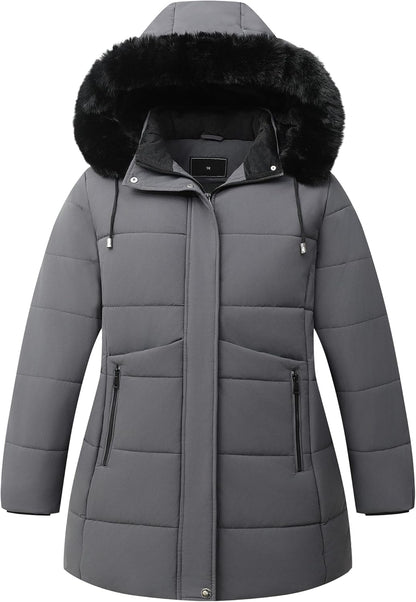 Women's plus size down coat side profile view