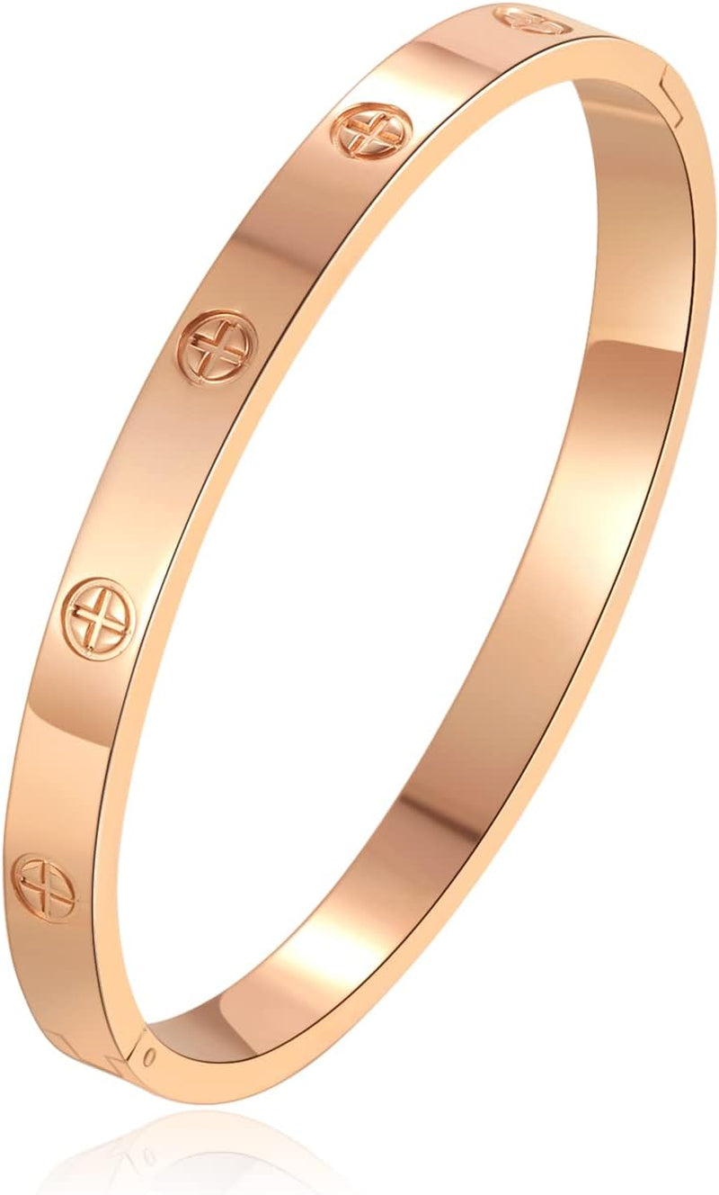 Love Bracelet Cuff 18K Gold Plated Stainless Steel Love Bracelet for Women Novelty and Mother Daughter Bracelet Jewelry Oval Bangle Witness the of Love Wedding for Couple
