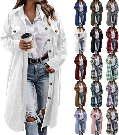 Flannel Shirt Women Plaid Jacket Womens Shacket Casual Lapel Button down Long Sleeve Trench Coat Warm Winter Jackets