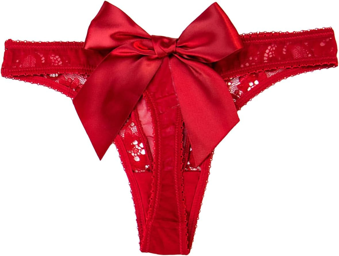 OYOANGLE women's bow sheer g-string thong panties in black low rise design
