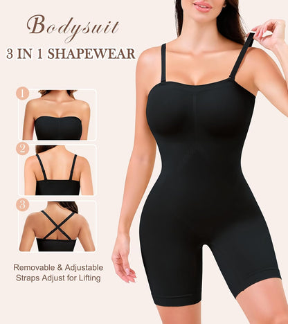 Strapless shaping bodysuit front view tummy control
