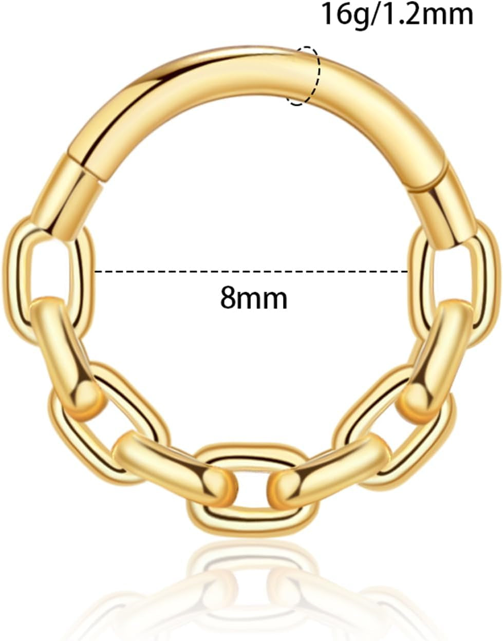 Chain Link Septum Rings: 16G 8Mm Nose Helix Cartilage Daith Tragus Earring Piercing Ring Hoop, Surgical Steel Nose Ear Clicker Rings Piercing Jewelry for Women Men