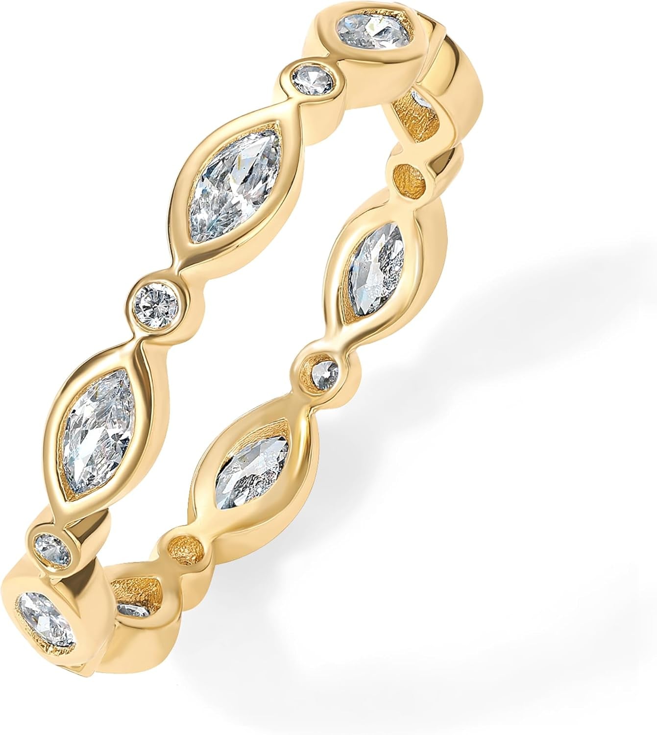 PAVOI 14K Gold Plated Cubic Zirconia Stackable Ring | Marquise Eternity Band for Women | Plated Gold Stacking Ring