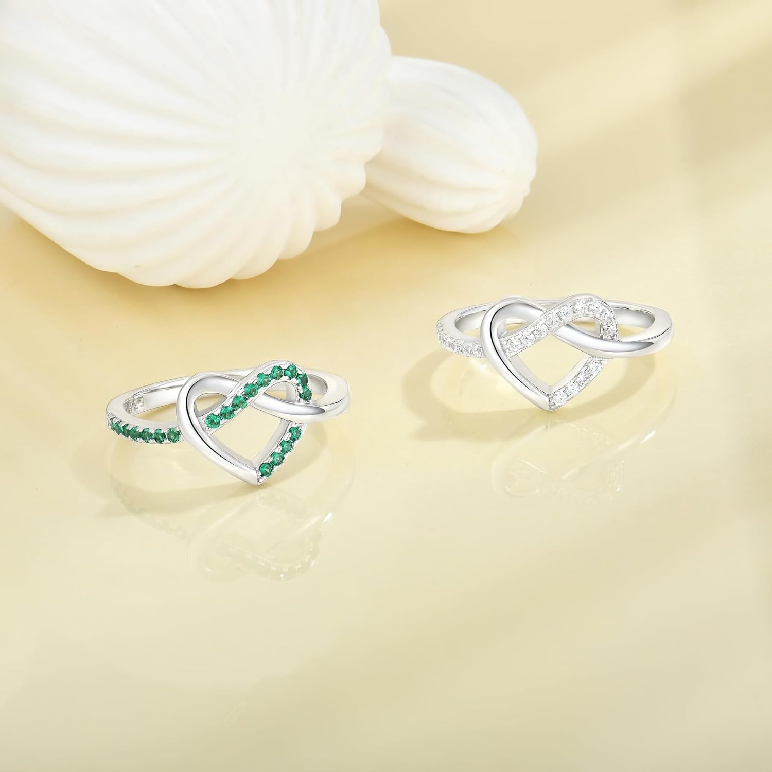 YL Love Knot Heart Promise Ring 925 Sterling Silver Infinity Rings Birthstone Anniversary Band for Women