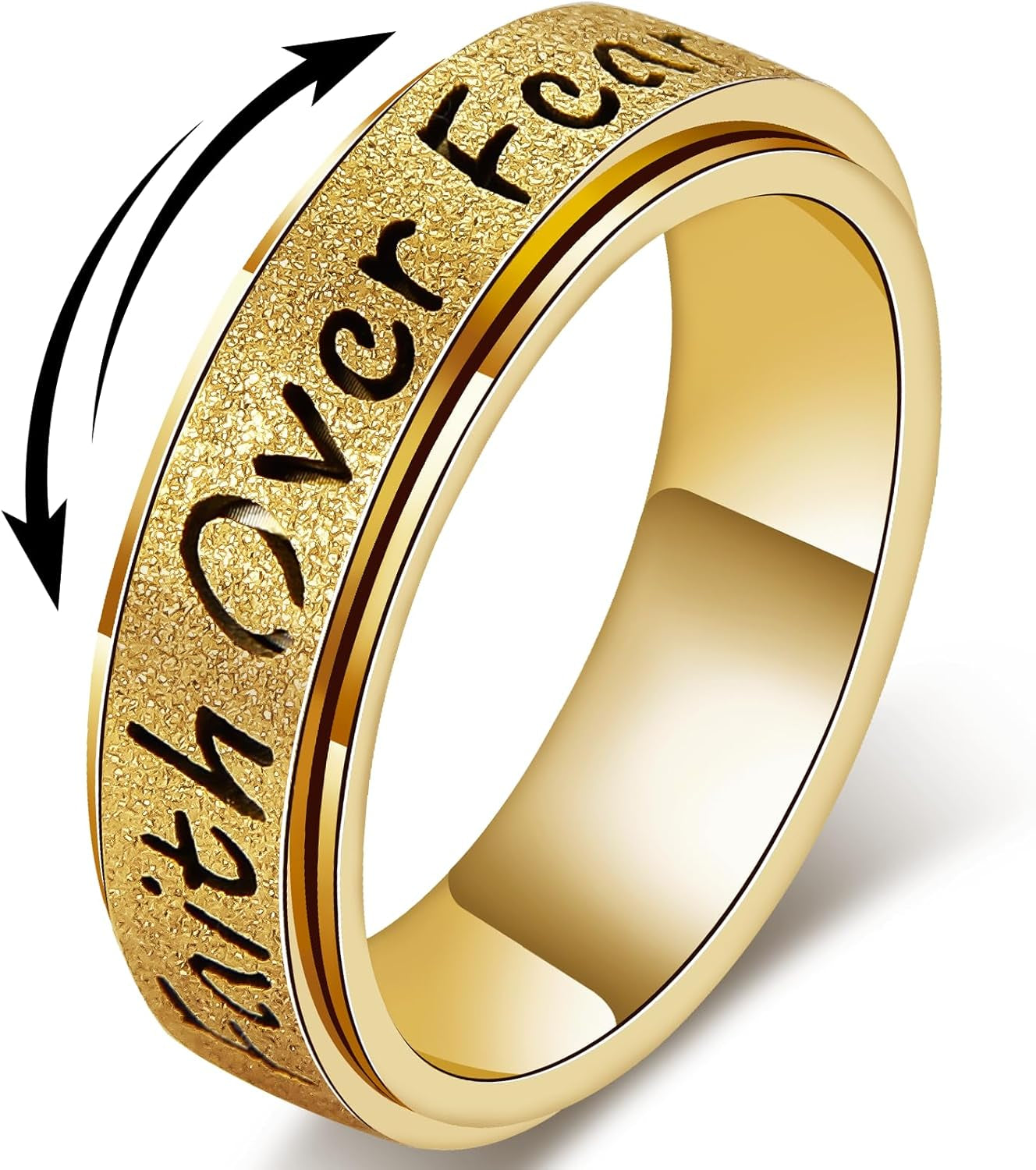 Fidget Spinner Ring for Women - Faith over Fear Stainless Steel Anxiety Relief Rings for Adults, Christian Inspirational Hope Thumb Ring for Stress & Focus, Jewelry Gift for Women Men