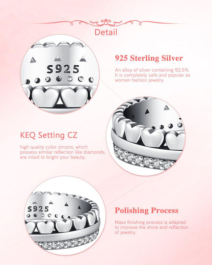 KEQ rhodium plated hearts ring bright shiny finish