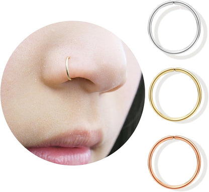 LUCKYJEWUS Small Thin Gold or Sterling Silver Nose Ring Hoop for Women, Tiny Nose Piercing Jewelry