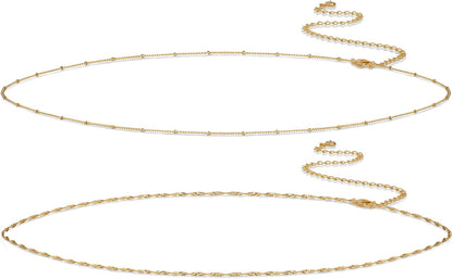 14K Gold/Sterling Silver Plated Waist Chain for Women Waterproof,Body Jewelry Chains Sexy Bikini 2PCS Belly Belt Beach Summer Gift Adjustable 26.5-33Inch