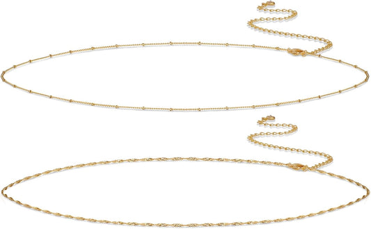 14K Gold/Sterling Silver Plated Waist Chain for Women Waterproof,Body Jewelry Chains Sexy Bikini 2PCS Belly Belt Beach Summer Gift Adjustable 26.5-33Inch