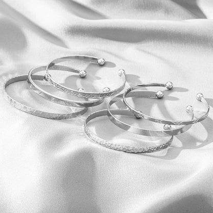 Smooth and textured silver bangle bracelet set
