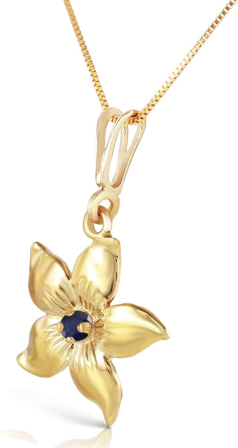Galaxy Gold GG 14K Solid Gold 18" Necklace with Sapphire Flower Pendant